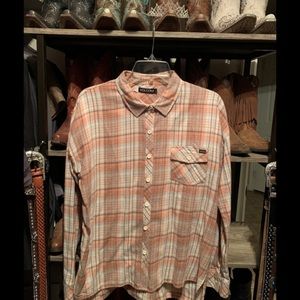 💕5 for $20 Volcom lightweight flannel orange brown blue white size small